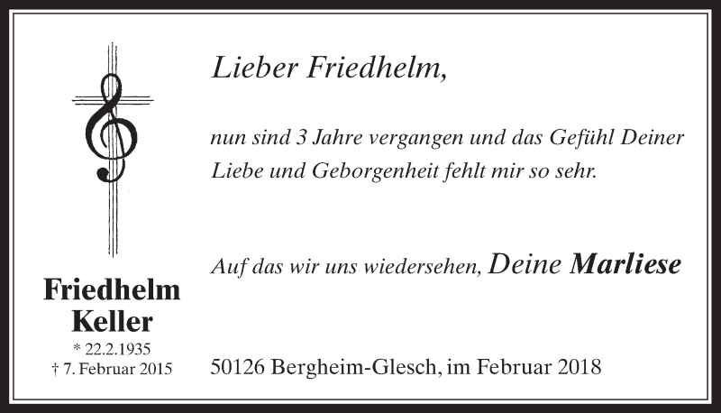  Traueranzeige für Friedhelm Keller vom 07.02.2018 aus  Werbepost 