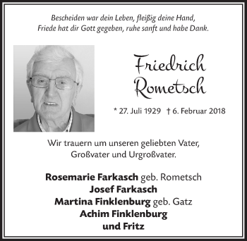 Anzeige von Friedrich Rometsch von  Bergisches Handelsblatt 