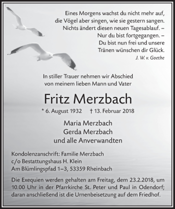 Anzeige von Fritz Merzbach von  Schaufenster/Blickpunkt 