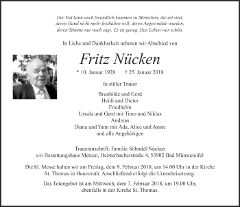 Anzeige von Fritz Nücken von  Blickpunkt Euskirchen 