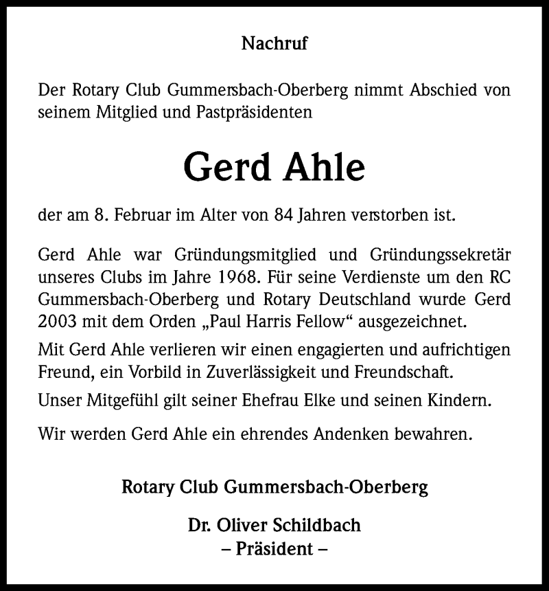 Traueranzeige für Gerd Ahle vom 24.02.2018 aus Kölner Stadt-Anzeiger / Kölnische Rundschau / Express