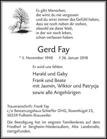 Anzeige von Gerd Fay von  Sonntags-Post 