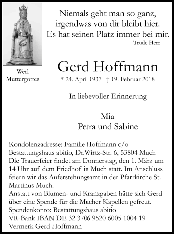 Anzeige von Gerd Hoffmann von Kölner Stadt-Anzeiger / Kölnische Rundschau / Express