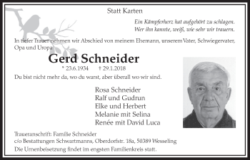 Anzeige von Gerd Schneider von  Schlossbote/Werbekurier 