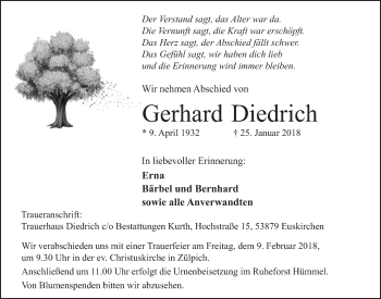 Anzeige von Gerhard Diedrich von  Blickpunkt Euskirchen 