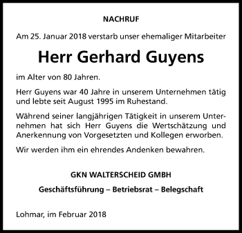 Anzeige von Gerhard Guyens von Kölner Stadt-Anzeiger / Kölnische Rundschau / Express