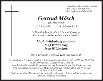 Anzeige von Gertrud Mösch von  Werbepost 