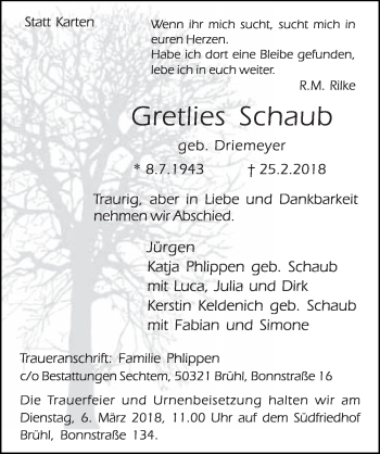 Anzeige von Gretlies Schaub von  Schlossbote/Werbekurier 