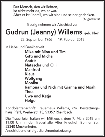 Anzeige von Gudrun Willems von  Schaufenster/Blickpunkt 