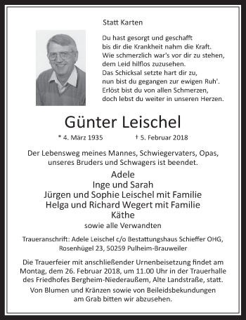 Anzeige von Günter Leischel von  Werbepost 