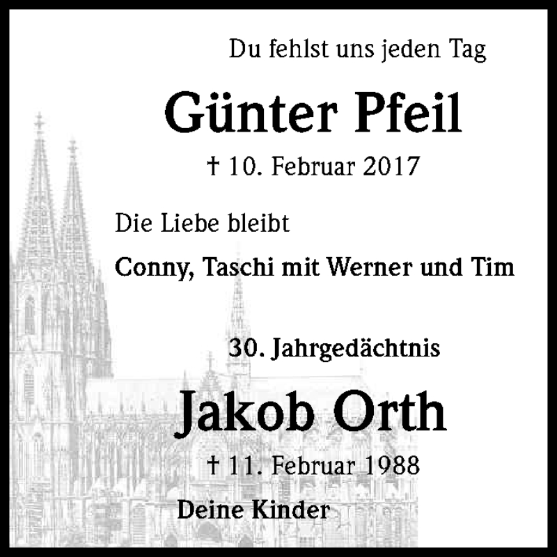  Traueranzeige für Günter Pfeil vom 10.02.2018 aus Kölner Stadt-Anzeiger / Kölnische Rundschau / Express