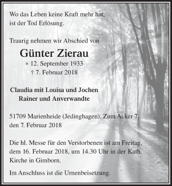 Anzeige von Günter Zierau von  Anzeigen Echo 