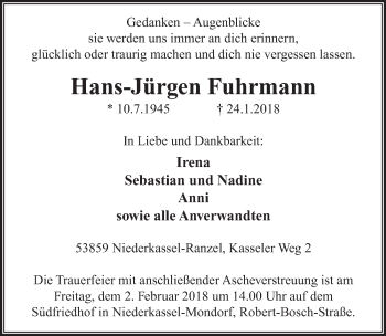 Anzeige von Hans-Jürgen Fuhrmann von  Extra Blatt 