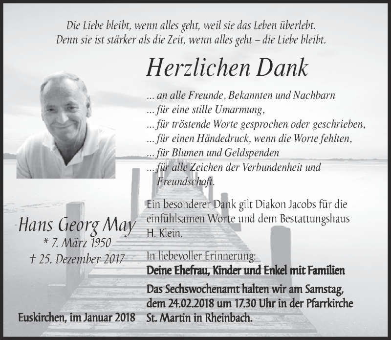  Traueranzeige für Hans Georg May vom 03.02.2018 aus  Blickpunkt Euskirchen 