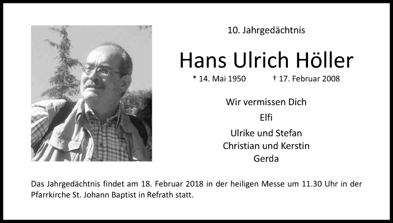  Traueranzeige für Hans Ulrich Höller vom 17.02.2018 aus Kölner Stadt-Anzeiger / Kölnische Rundschau / Express
