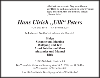 Anzeige von Hans Ulrich Peters von  Lokalanzeiger 