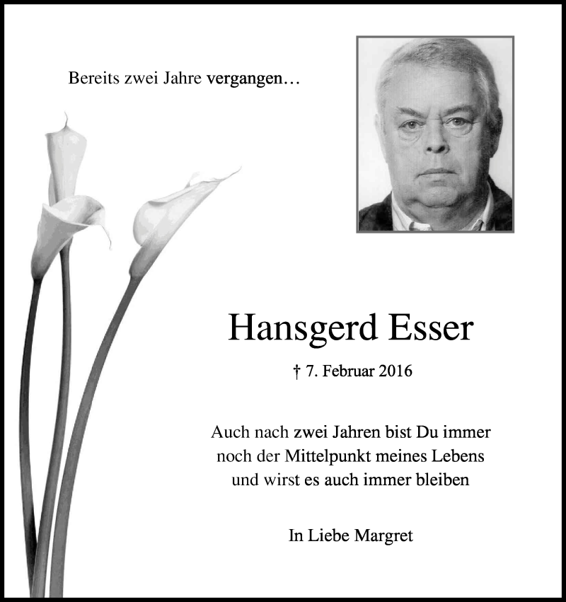  Traueranzeige für Hansgerd Esser vom 07.02.2018 aus Kölner Stadt-Anzeiger / Kölnische Rundschau / Express