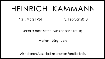 Anzeige von Heinrich Kammann von Kölner Stadt-Anzeiger / Kölnische Rundschau / Express