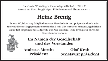 Anzeige von Heinz Brenig von  Schlossbote/Werbekurier 