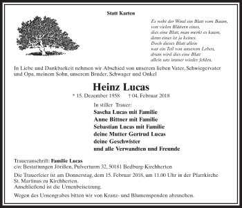Anzeige von Heinz Lucas von  Sonntags-Post 