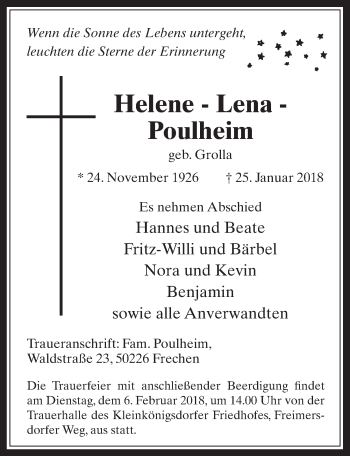 Anzeige von Helene Poulheim von  Wochenende 