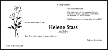 Anzeige von Helene Stass von Kölner Stadt-Anzeiger / Kölnische Rundschau / Express