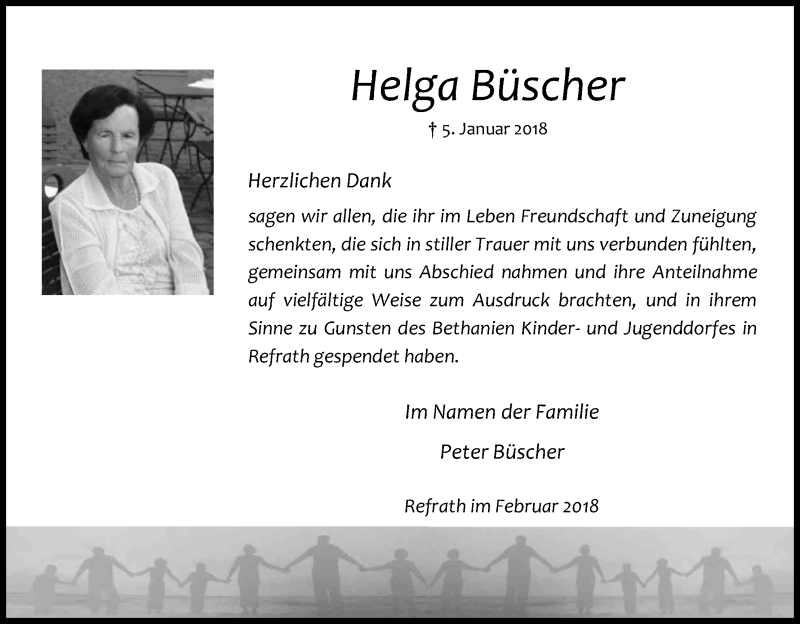  Traueranzeige für Helga Büscher vom 24.02.2018 aus Kölner Stadt-Anzeiger / Kölnische Rundschau / Express