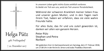 Anzeige von Helga Pütz von Kölner Stadt-Anzeiger / Kölnische Rundschau / Express