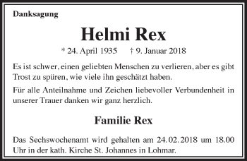 Anzeige von Helmi Rex von  Extra Blatt 