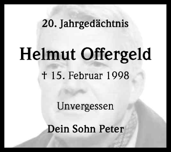 Anzeige von Helmut Offergeld von Kölner Stadt-Anzeiger / Kölnische Rundschau / Express