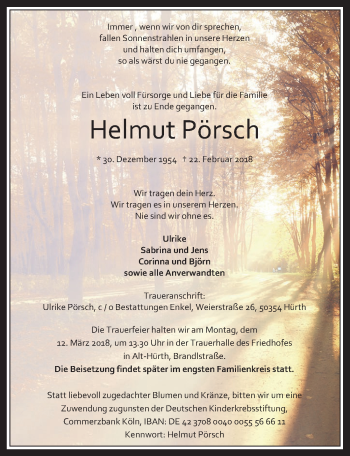Anzeige von Helmut Pörsch von  Wochenende 