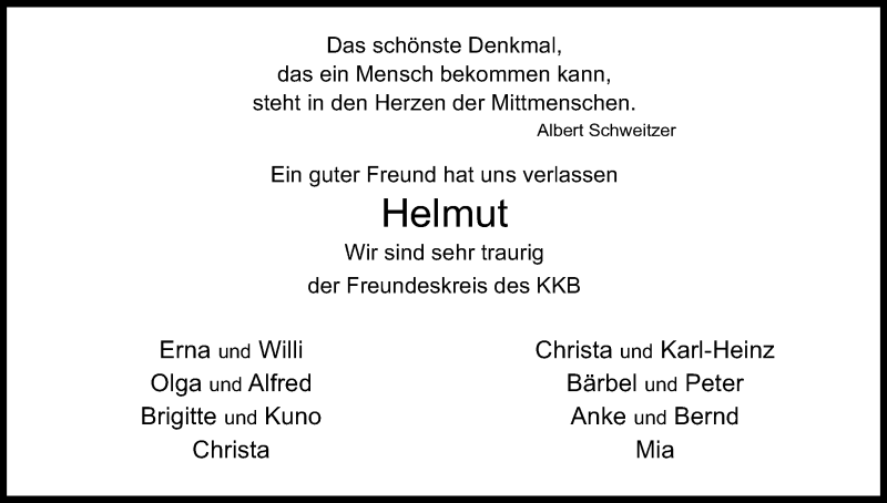  Traueranzeige für Helmut Schwamborn vom 07.02.2018 aus Kölner Stadt-Anzeiger / Kölnische Rundschau / Express