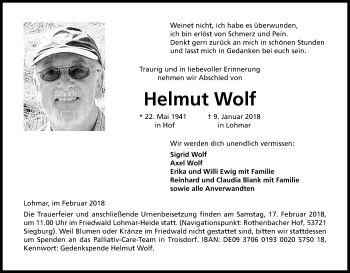 Anzeige von Helmut Wolf von Kölner Stadt-Anzeiger / Kölnische Rundschau / Express