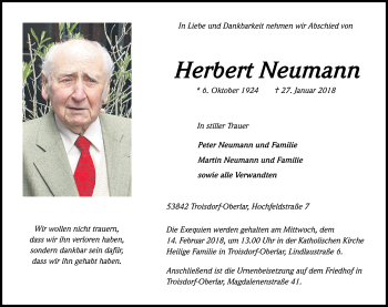 Anzeige von Herbert Neumann von Kölner Stadt-Anzeiger / Kölnische Rundschau / Express