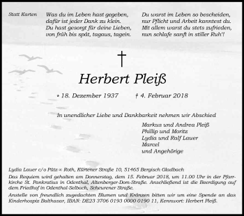 Anzeige von Herbert Pleiß von Kölner Stadt-Anzeiger / Kölnische Rundschau / Express