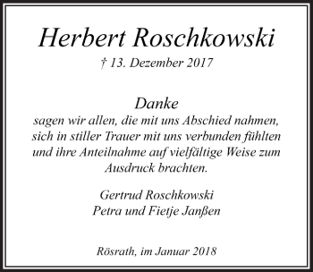 Anzeige von Herbert Roschkowski von  Bergisches Handelsblatt 