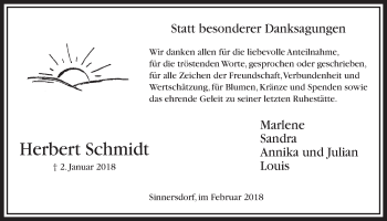 Anzeige von Herbert Schmidt von  Sonntags-Post 
