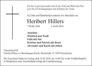 Anzeige von Heribert Hillers von  Blickpunkt Euskirchen 