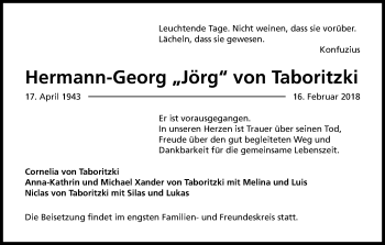 Anzeige von Hermann Georg von Taboritzki von Kölner Stadt-Anzeiger / Kölnische Rundschau / Express