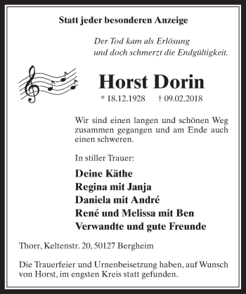 Anzeige von Horst Dorin von  Werbepost 