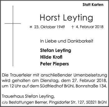 Anzeige von Horst Leyting von  Schlossbote/Werbekurier 