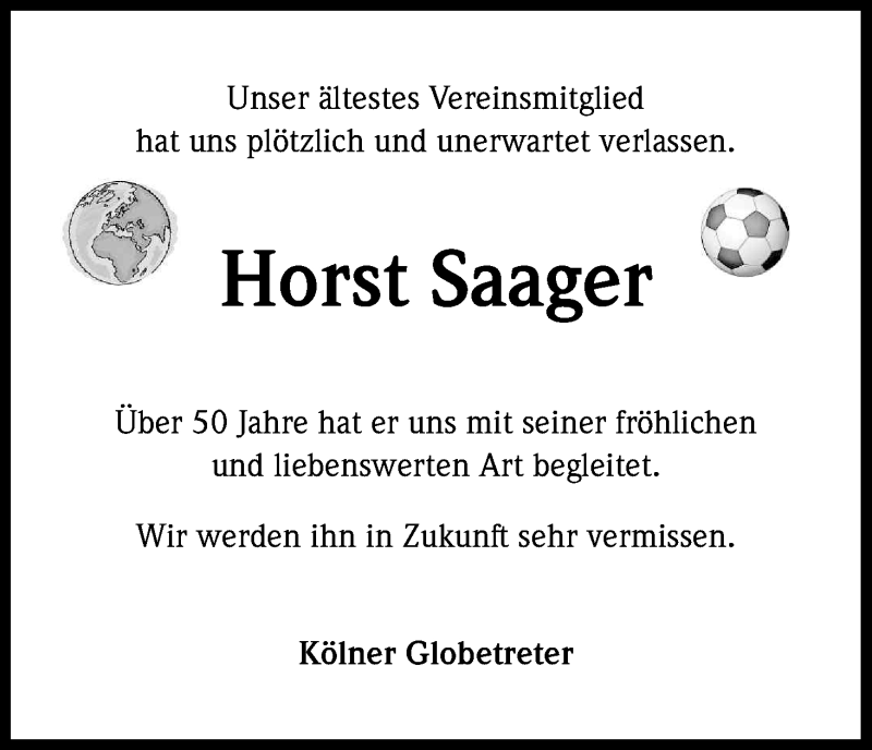  Traueranzeige für Horst Saager vom 03.02.2018 aus Kölner Stadt-Anzeiger / Kölnische Rundschau / Express