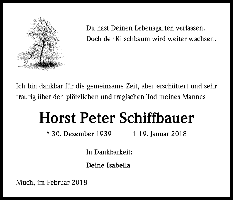  Traueranzeige für Horst Peter Schiffbauer vom 03.02.2018 aus Kölner Stadt-Anzeiger / Kölnische Rundschau / Express