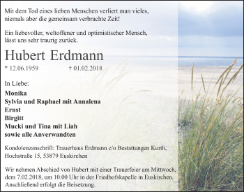 Anzeige von Hubert Erdmann von  Blickpunkt Euskirchen 