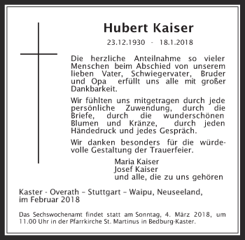 Anzeige von Hubert Kaiser von  Werbepost 
