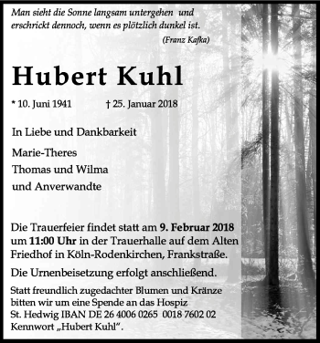 Anzeige von Hubert Kuhl von Kölner Stadt-Anzeiger / Kölnische Rundschau / Express