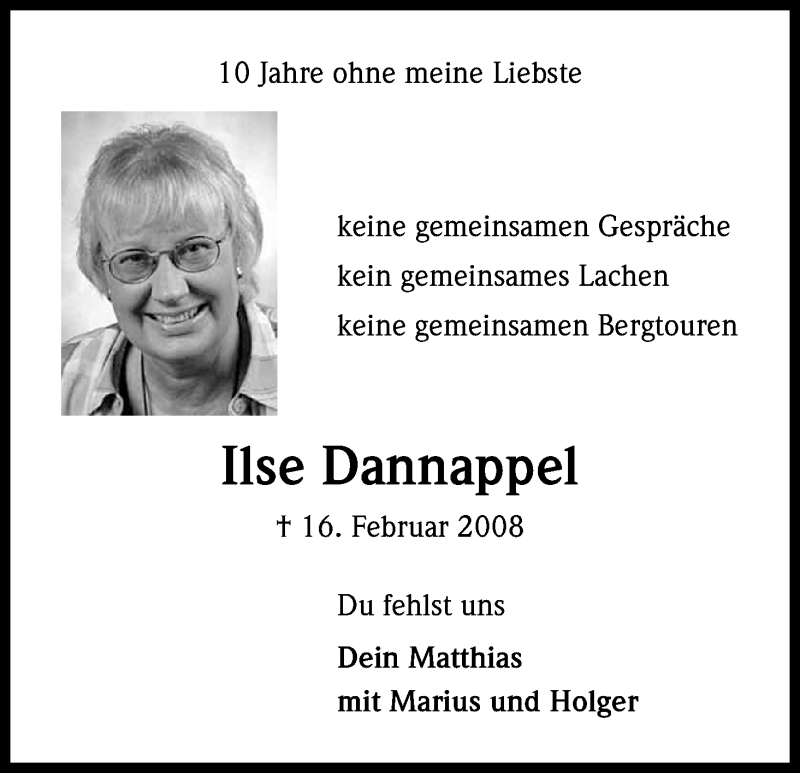  Traueranzeige für Ilse Dannappel vom 16.02.2018 aus Kölner Stadt-Anzeiger / Kölnische Rundschau / Express