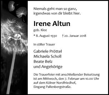 Anzeige von Irene Altun von  Kölner Wochenspiegel 