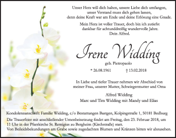 Anzeige von Irene Widding von  Wochenende  Werbepost 