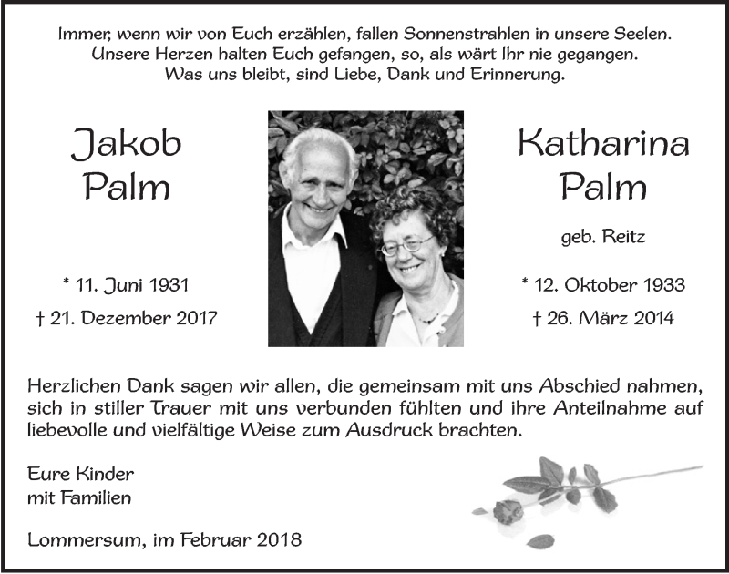  Traueranzeige für Jakob Palm vom 03.02.2018 aus  Blickpunkt Euskirchen 